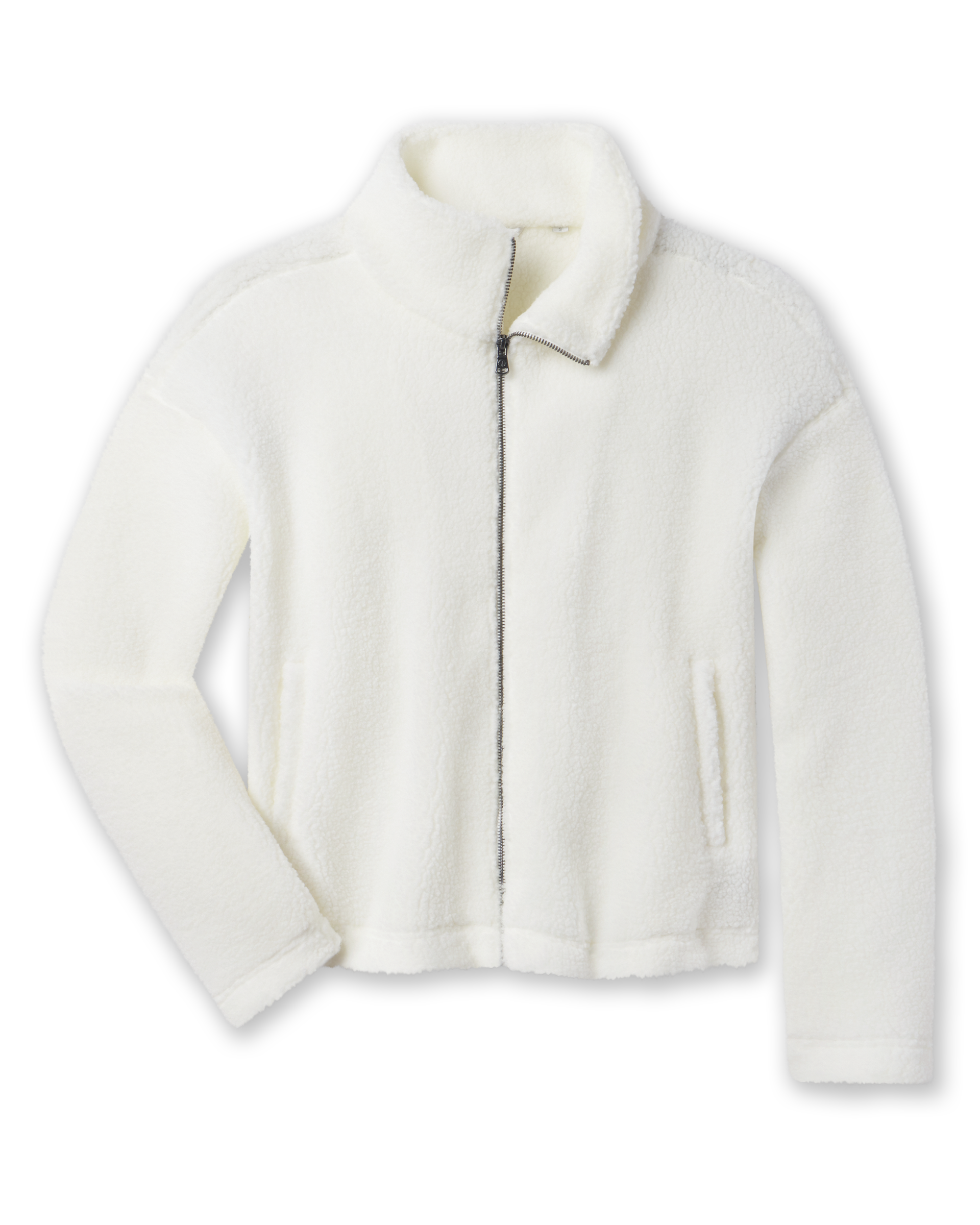 Kemble Fleece Jacket in Coconut featuring plush high-pile fleece, full-zip front, and side pockets