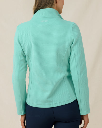 New Swing Jacket in Cascade green with textured ottoman knit fabric, back view