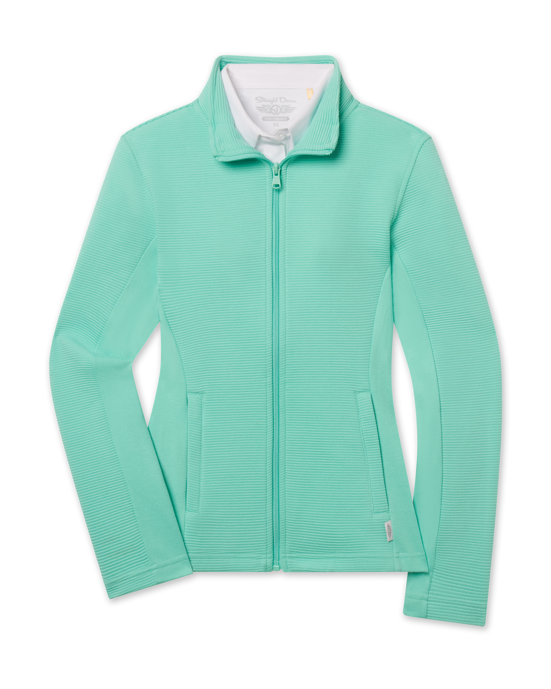 New Swing Jacket in Cascade green with textured ottoman knit fabric, front view