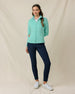 New Swing Jacket in Cascade green with textured ottoman knit fabric, full outfit zipped view