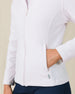 Close-up of the Straight Down New Swing Jacket in Pale Pink highlighting the ribbed texture and side hand pocket