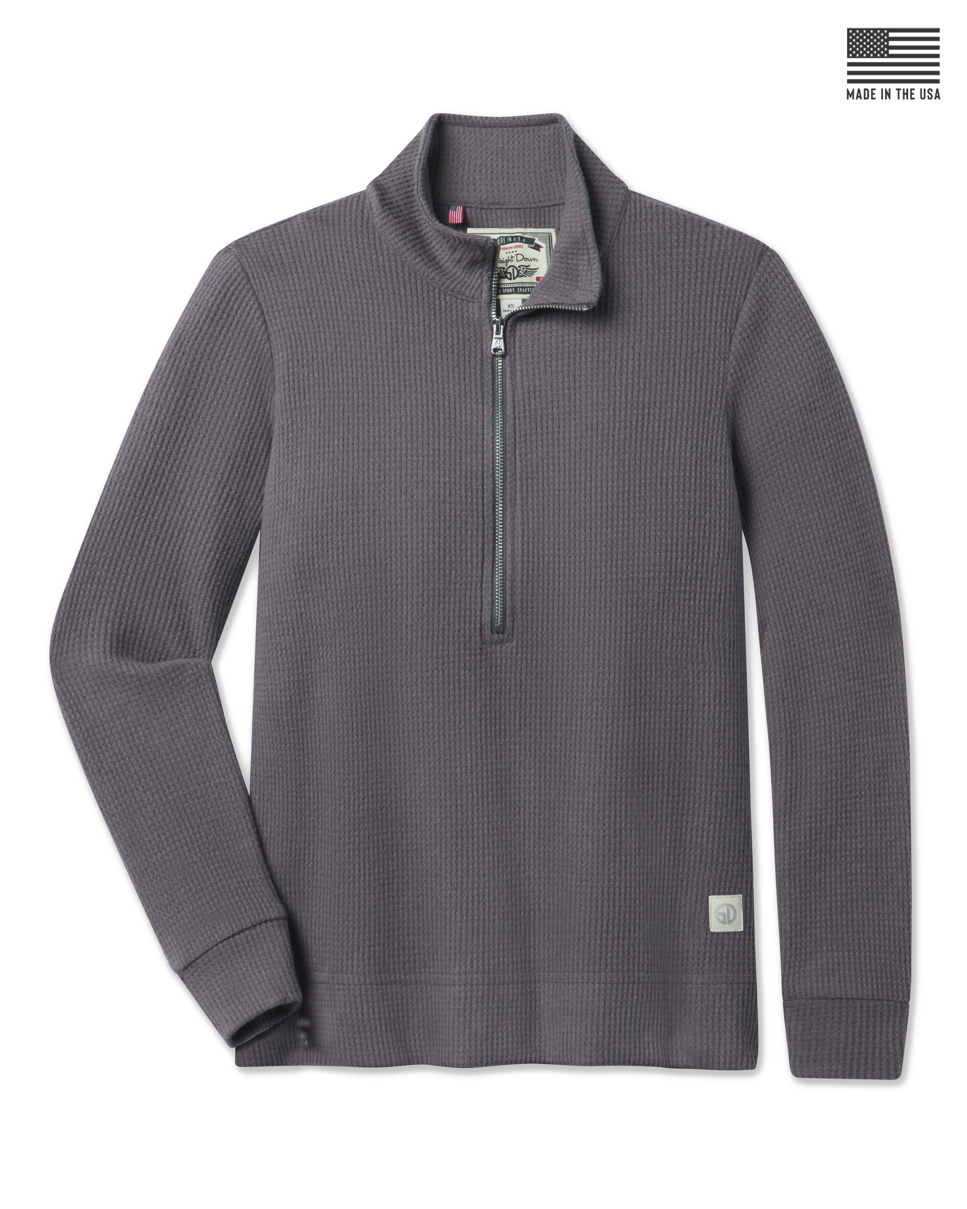 Women’s Hills Quarter Zip in Nightshade featuring textured waffle knit fabric, a quarter-zip neckline, and a Made in the USA detail.