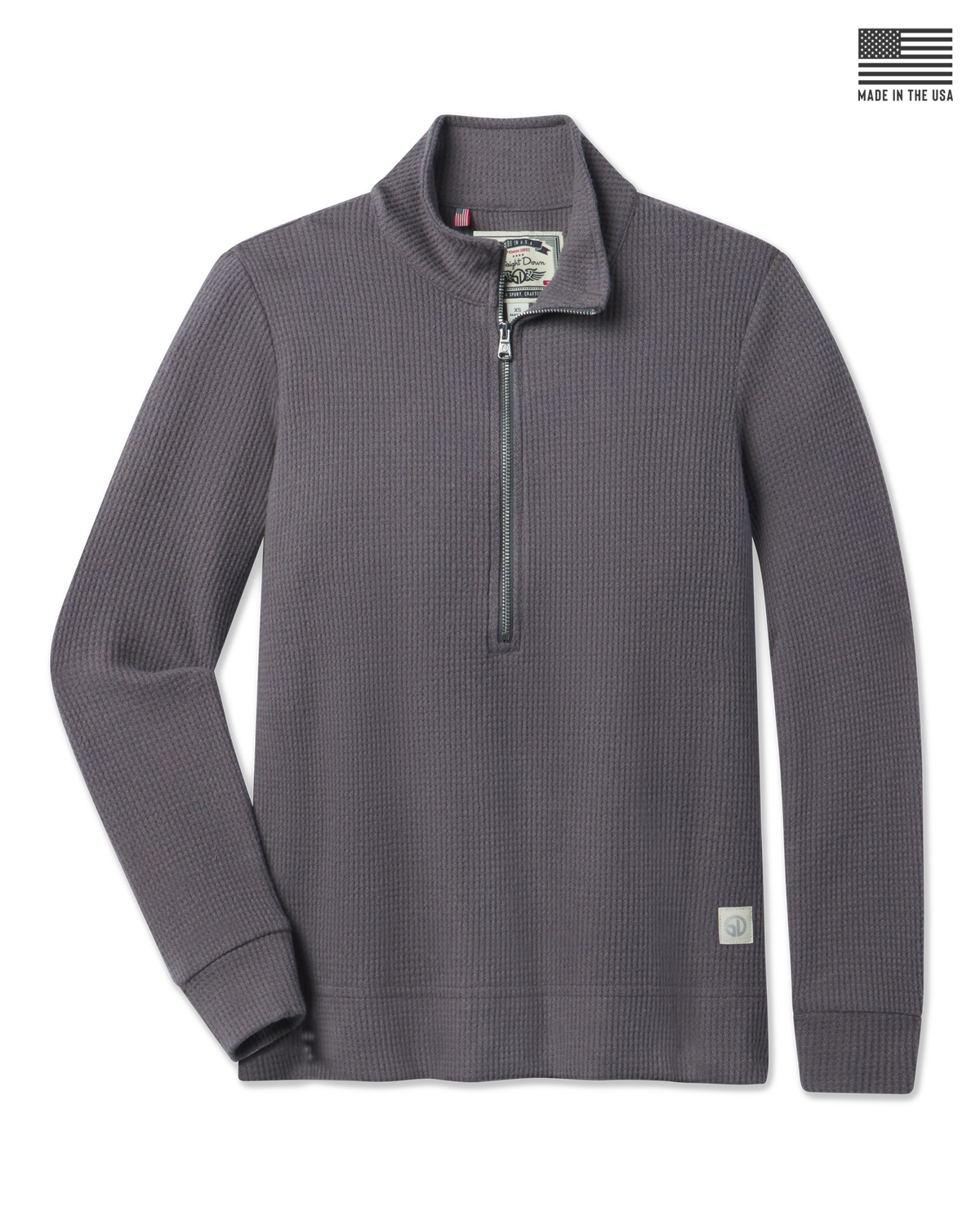 Women’s Hills Quarter Zip in Nightshade featuring textured waffle knit fabric, a quarter-zip neckline, and a Made in the USA detail.