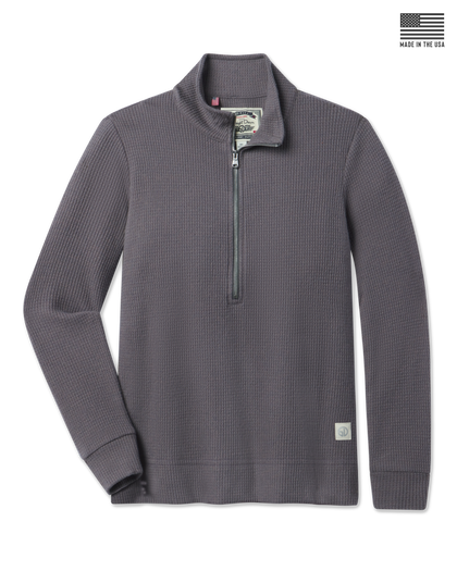 Women’s Hills Quarter Zip in Nightshade featuring textured waffle knit fabric, a quarter-zip neckline, and a Made in the USA detail.