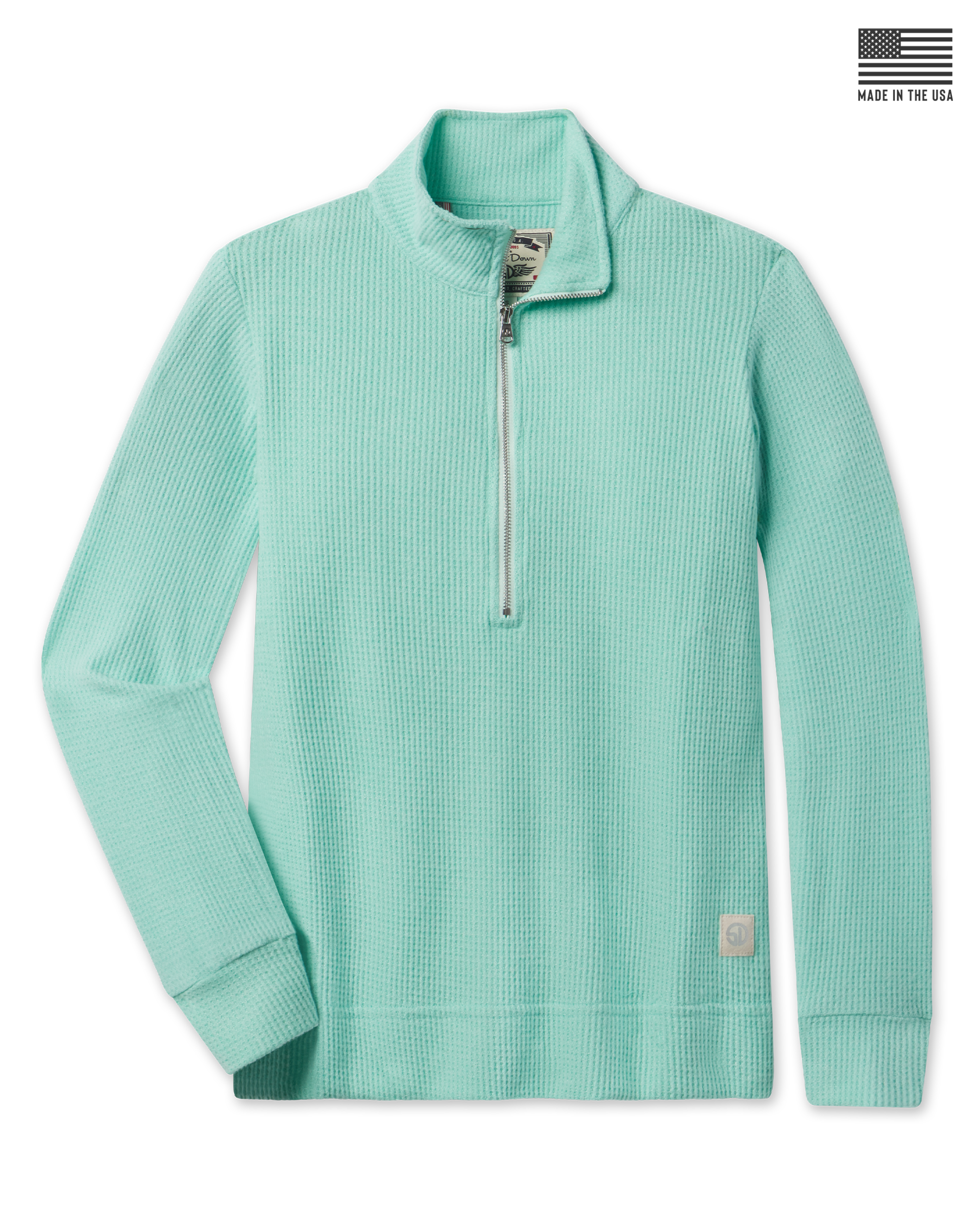 Women’s Hills Quarter Zip pullover in Cascade with waffle texture and silver half-zip detail