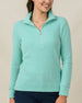 Model wearing the Hills Quarter Zip in Cascade, a lightweight waffle-knit pullover with relaxed fit