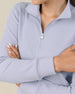 Close-up of the Hills Quarter Zip in Cosmic Blue featuring the silver zipper