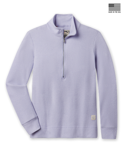 Straight Down Hills Quarter Zip in Cosmic Blue featuring a waffle knit texture