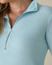 Hills Quarter Zip in Gemstone, close-up detail view on model featuring the waffle knit texture and silver zip hardware