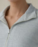 Women's Hills Quarter Zip in New Heather, close-up view featuring waffle-knit texture detail, open spread collar, and Straight Down branded silver zipper pull