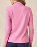 Women's Hills Quarter Zip in Sweet Rose, back view on model showcasing the waffle knit texture, styled with navy pants