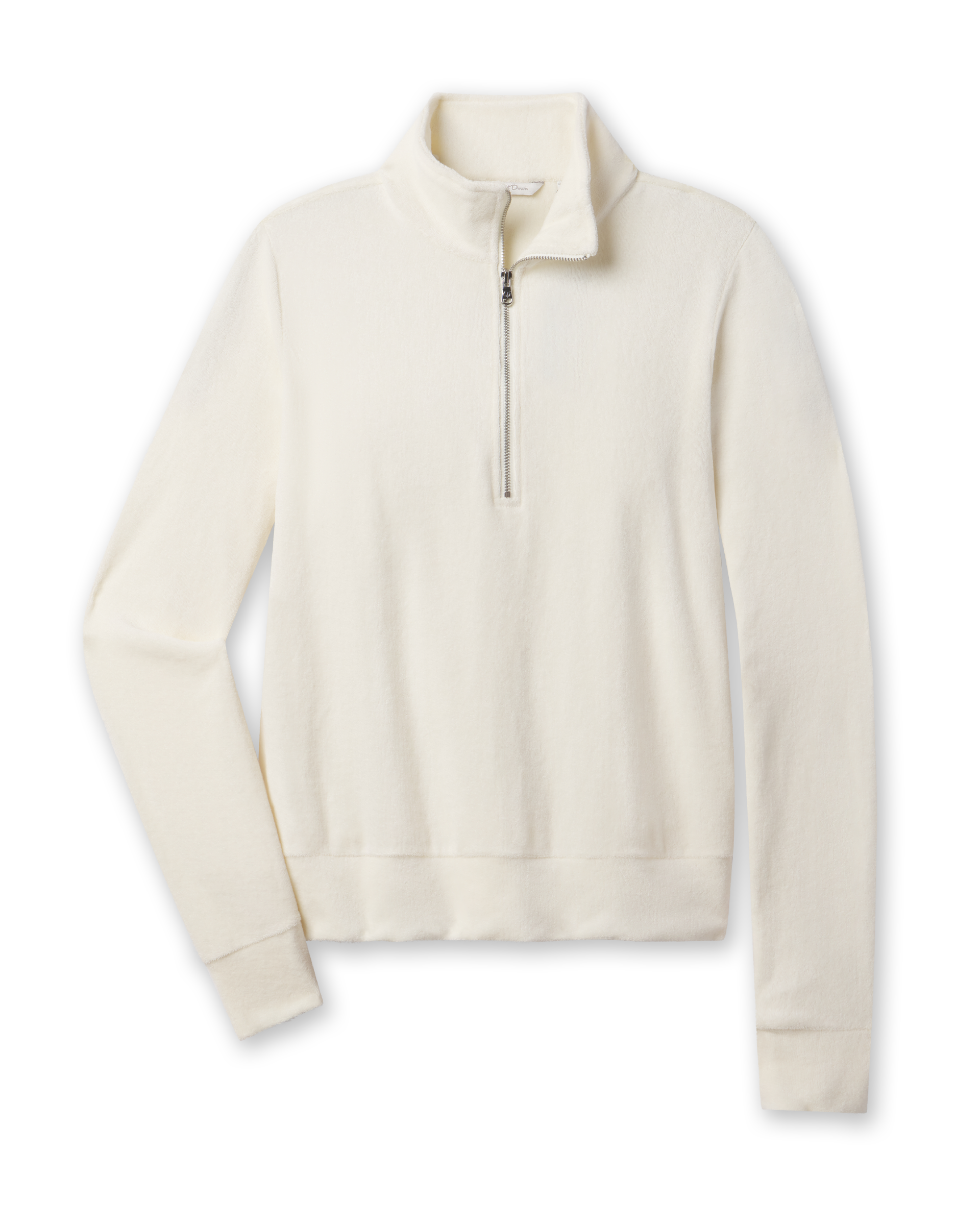 Women's Collette Quarter Zip in Coconut featuring soft terry cloth fabric, front flay lay view