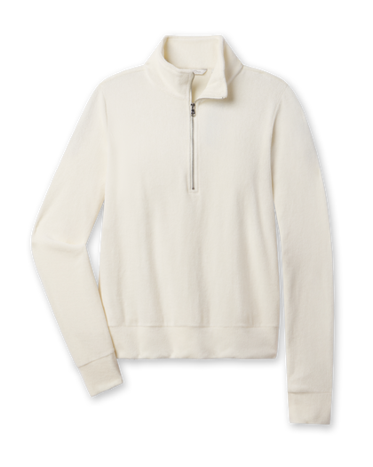 Women's Collette Quarter Zip in Coconut featuring soft terry cloth fabric, front flay lay view