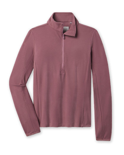 Lorna Half Zip women's textured fleece pullover in Oxblood Red, front flat lay view