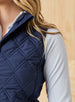 Women's Hestia Vest in New Indigo, close-up detail view of the navy quilted diamond pattern