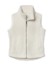 Front view of the Bailey Vest in Coconut, featuring soft ivory fleece, a stand collar, full-length zipper with leather pull tab, and two front pockets.