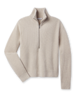 Women’s Devon Half Zip Sweater in Oat featuring a textured rib knit, high collar, and silver half-zip closure.